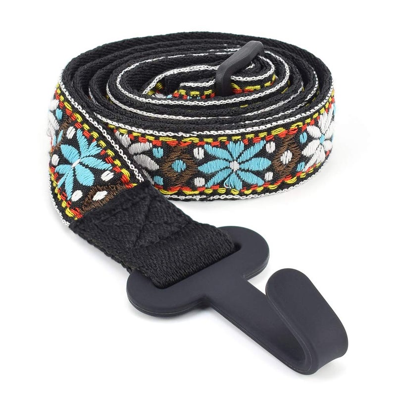 CLOUDMUSIC Ukulele Strap Clip On No Drill J Hook For Soprano Concert Tenor Baritone With Hawaiian Colorful Floral Pattern(Blue White Flower) - Image 1